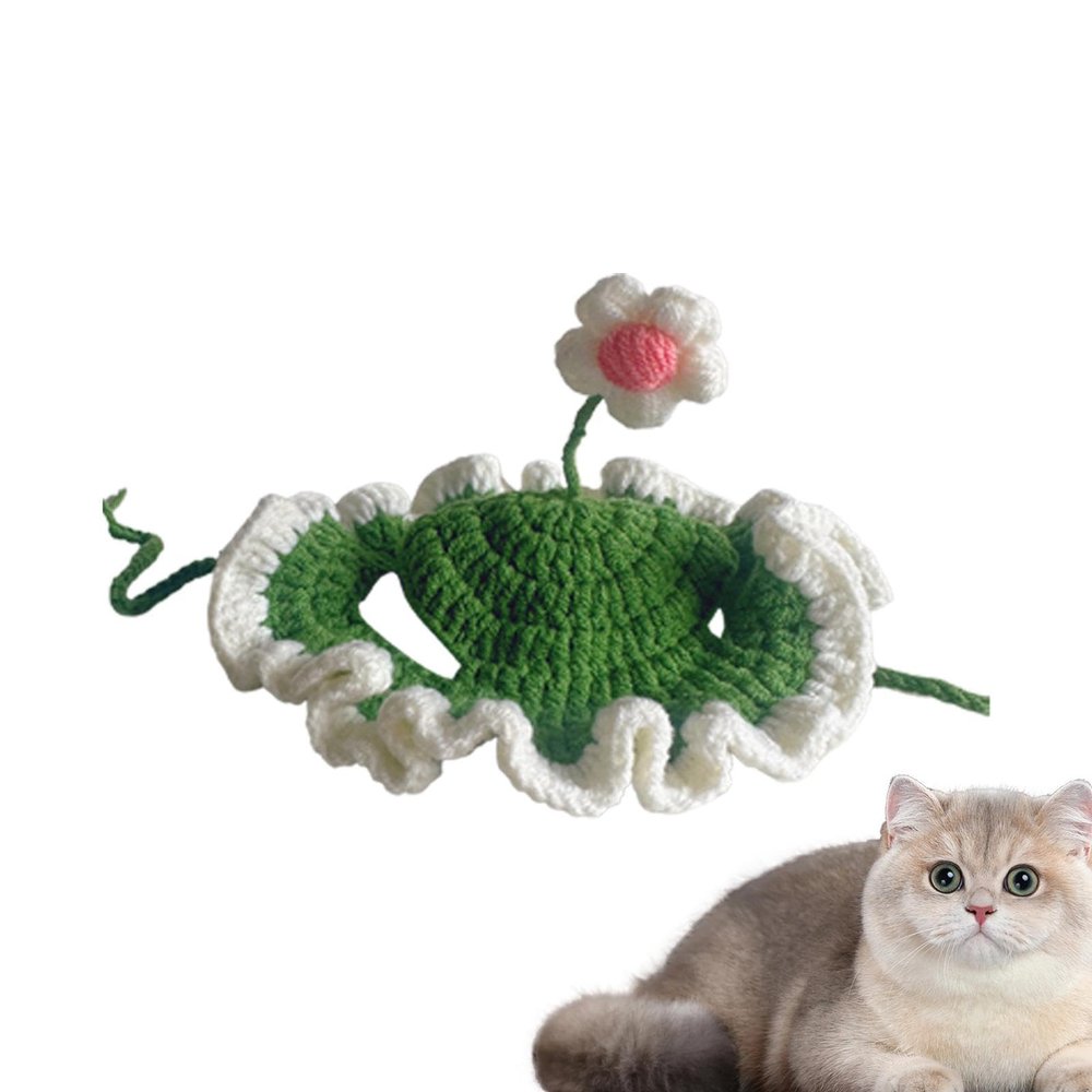 Cute Knitted Dog Hat with Flower Design for Cosplay