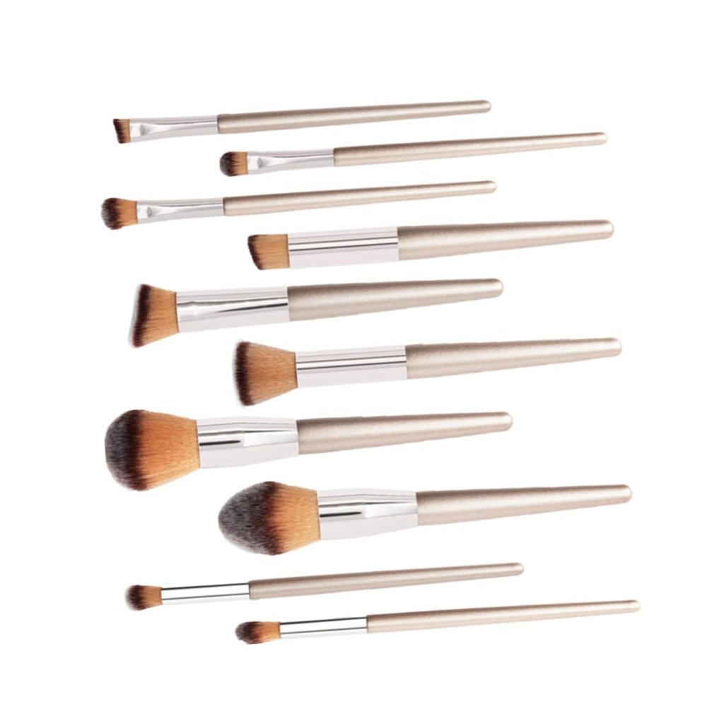 FRCOLOR 10-Piece Makeup Brush Set with Wooden Handles and Aluminum Ferrules