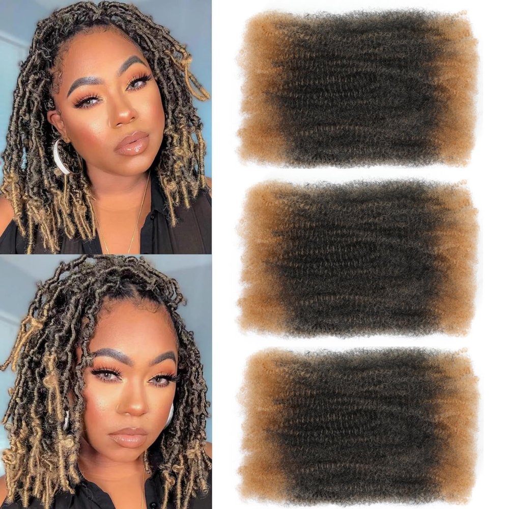 16-Inch Afro Kinky Curly Synthetic Hair, 3-Pack Bulk Hair for Marley Twists and Dreadlock Extensions