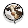 Small Round Metal Pill Case with 3 Compartments, Cow Design and Mirror view 2