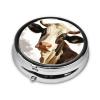 Small Round Metal Pill Case with 3 Compartments, Cow Design and Mirror view 3