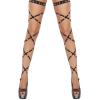 WUFANGBU Candy Color Punk DIY Bandage Stockings, Over-the-Knee Mesh Socks, Cosplay Women's Cross-Strap Thigh-High Tights, Size 02, Black view 1