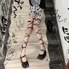 WUFANGBU Candy Color Punk DIY Bandage Stockings, Over-the-Knee Mesh Socks, Cosplay Women's Cross-Strap Thigh-High Tights, Size 02, Black view 3