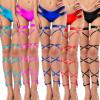 WUFANGBU Candy Color Punk DIY Bandage Stockings, Over-the-Knee Mesh Socks, Cosplay Women's Cross-Strap Thigh-High Tights, Size 02, Black view 4