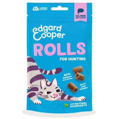 Edgard Cooper Natural Cat Treats, Rolls with Salmon and Chicken, 1 x 45 g, Grain-Free, High Protein, for Hunting Games