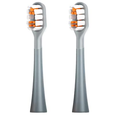RANVOO AirJet Bubble Electric Toothbrush Original Replacement Heads, Coanda-Certified, Vibration and Flossing 2-in-1, Plaque Removal, 3 Days Whiter, Gum-Care Bristles, 2-Pack, Gray
