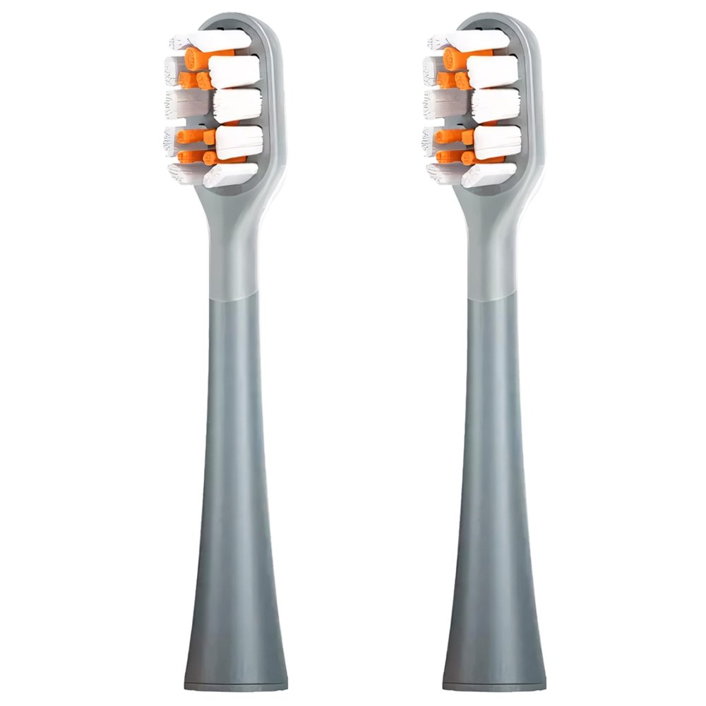RANVOO AirJet Bubble Electric Toothbrush Original Replacement Heads, Coanda-Certified, Vibration and Flossing 2-in-1, Plaque Removal, 3 Days Whiter, Gum-Care Bristles, 2-Pack, Gray