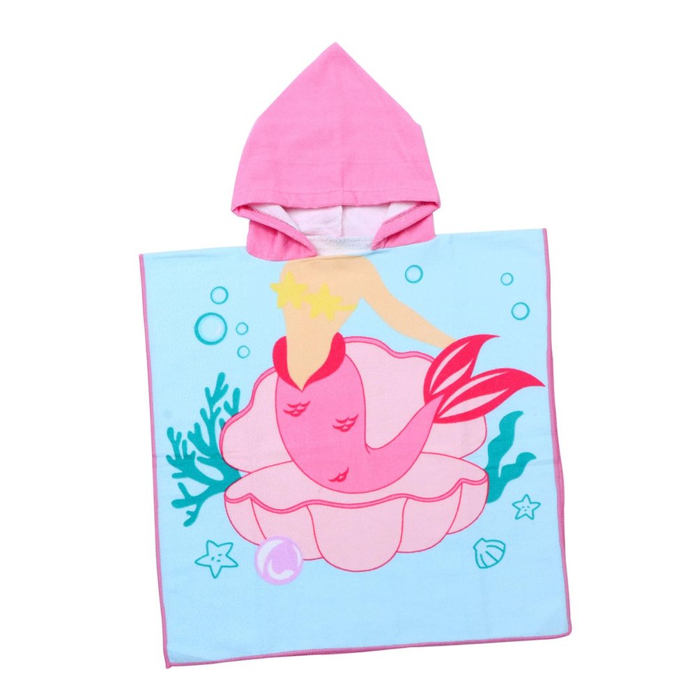 ibasenice 1-Piece Cartoon Hooded Bath Towel for Boys and Girls, Breathable Absorbent Microfiber Wrap, Mermaid Design