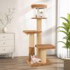 GYMAX 164 cm Cat Tree with 2-Tier Lounging Area, Platforms, Scratching Post, Cat Brush, Hanging Ball and Rope view 2