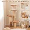 GYMAX 164 cm Cat Tree with 2-Tier Lounging Area, Platforms, Scratching Post, Cat Brush, Hanging Ball and Rope view 4