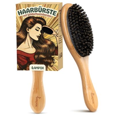 lampox Bamboo Hair Brush with Wild Boar Bristles for Thin, Fine Hair