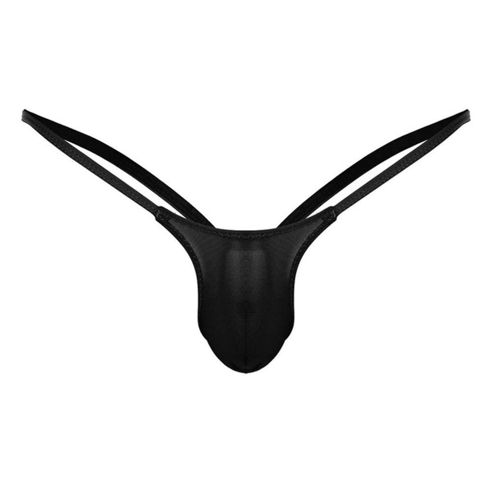 Men's Solid-Color Stretch G-String Underwear, Low-Rise Lingerie (Black #2, XL)