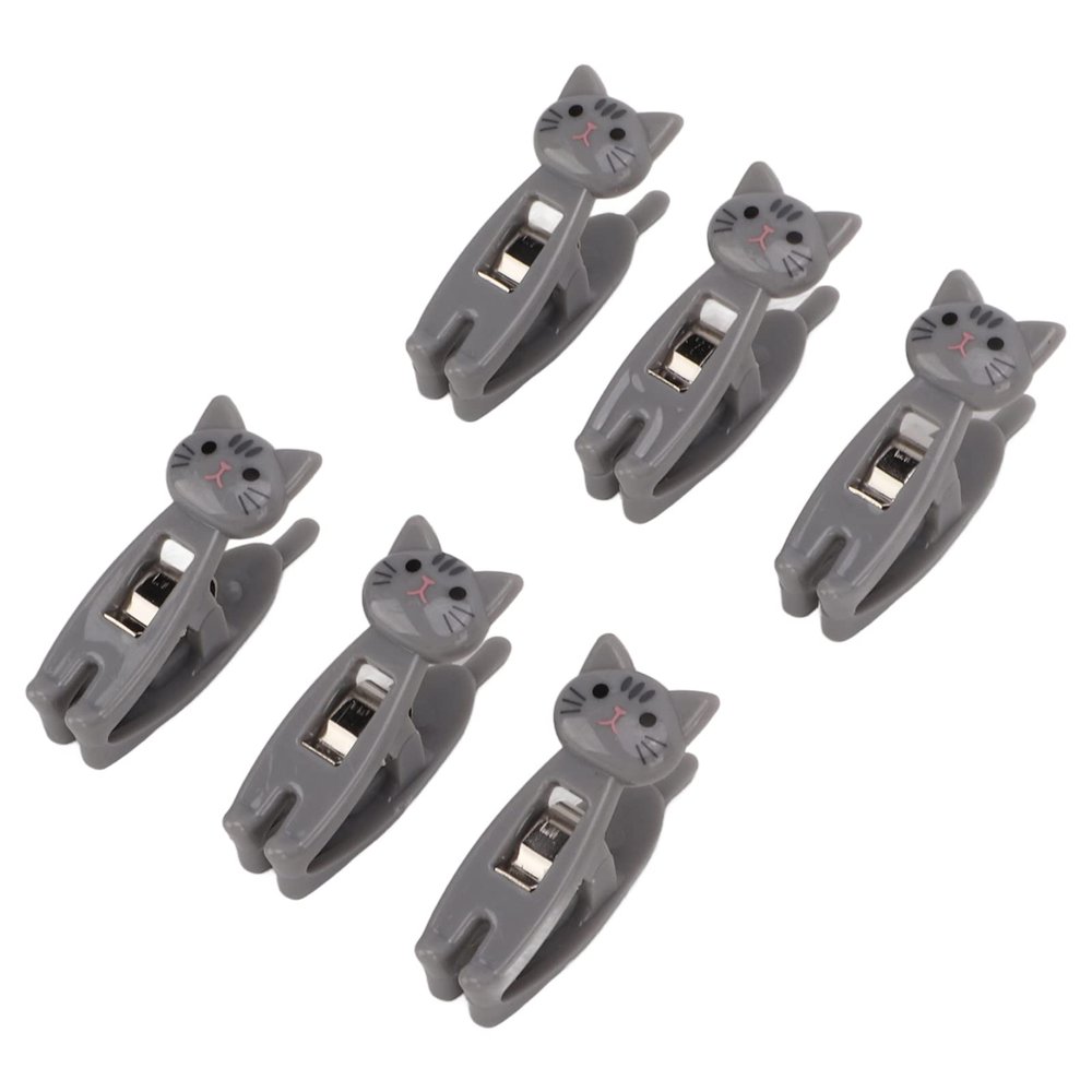 6 Pack Cat Snack Clips, Metal Spring, Secure Grip, Food Bag Clip (Gray)