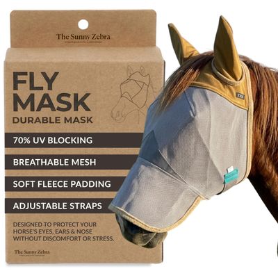 TSZ Horse Fly Mask with Ear and Nose Cover, 70% UV Block