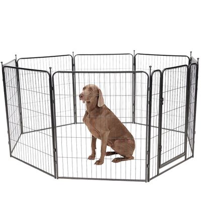 Brixy Sturdy Puppy Playpen and Dog Exercise Pen with Door, 8 Panels, 80 x 100 cm Each, Foldable and Expandable, Black