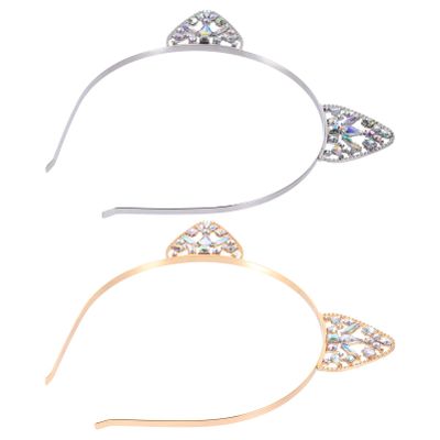 2-Piece Rhinestone Cat Ear Headbands for Women
