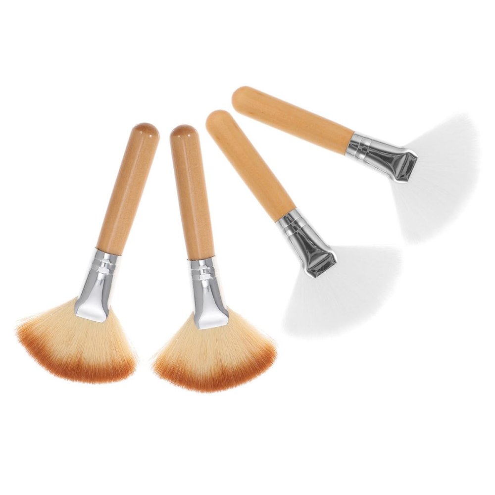TOVINANNA 4-Piece Fan Makeup Brush Set, Nylon and Wood, for Powder, Blush, and Highlighter