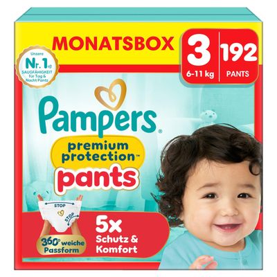 Pampers Premium Protection Pants, Size 3, 192 Diapers, 6–11 kg, with 360° Fit and 2x Wider Cuffs for Our Best Comfort & Protection