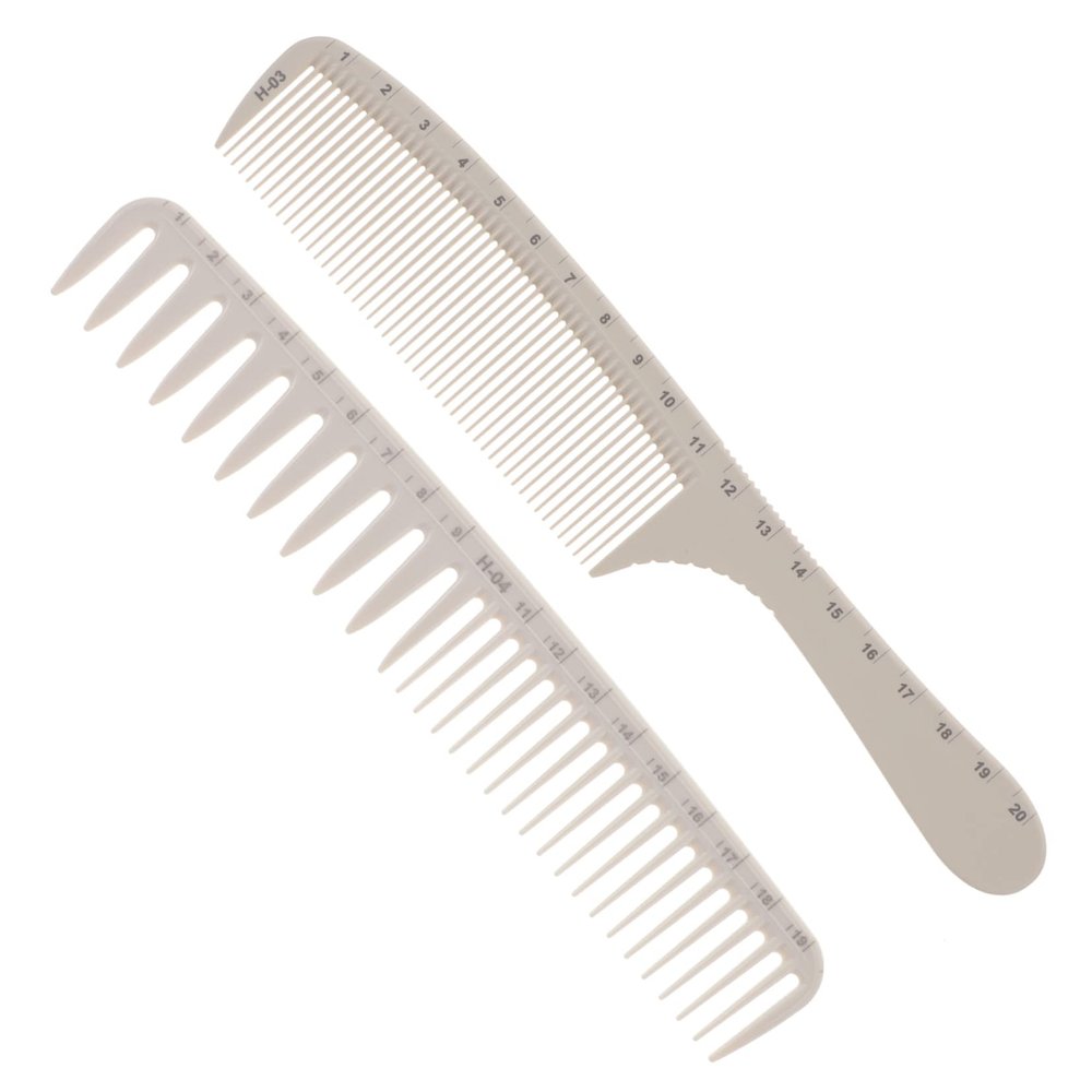 Dnn Hair Cutting Combs, Lightweight ABS, White, with Scale, 2 pcs