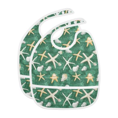 Yoogain Adjustable Baby Bibs with Snaps, Starfish and Shells, Grass Green, 2-Pack