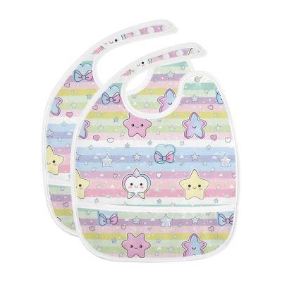 Yoogain Bow Star Cartoon Bibs with Snap Buttons, Cotton, 2-Pack, for Drooling and Teething