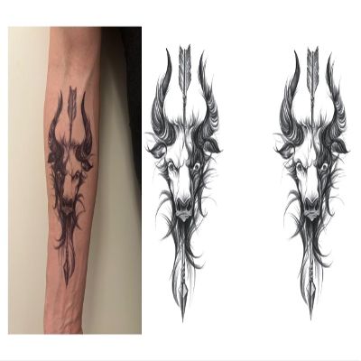 2 Sheets Temporary Bull Tattoo, Bull Head and Arrow Designs