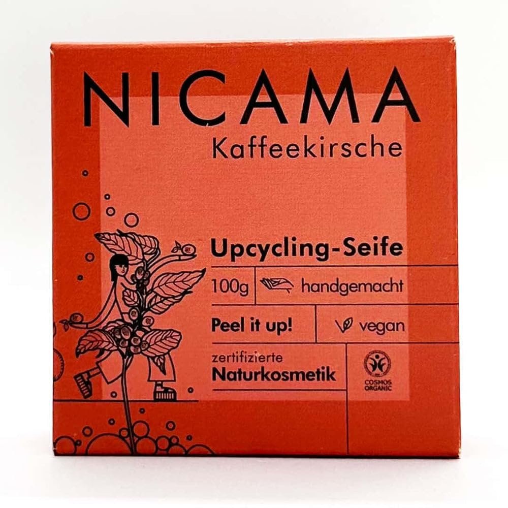 Nicama Upcycling Coffee Cherry Shower Soap (COSMOS), Exfoliating, 100 g