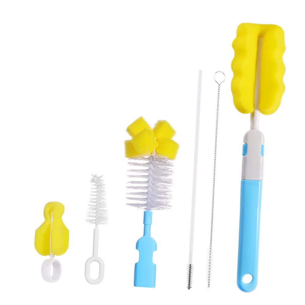 ibasenice 6-Piece Cleaning Brush Set with Straw Cleaner, Bottle Brush, Baby Brush, and Sponge