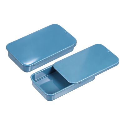 QUARKZMAN Metal Tins with Lids, 4-Pack, Small Tin Boxes 60 x 34 x 11 mm for Candy and Small Items, Blue