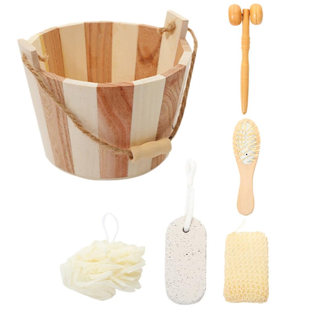 TOVINANNA Body Exfoliation Set with Wooden and Polyester Tools