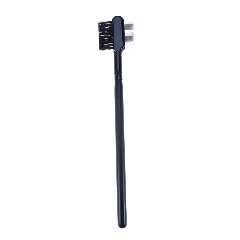 Double-Sided Eyebrow Brush, Black, with Stainless Steel Comb