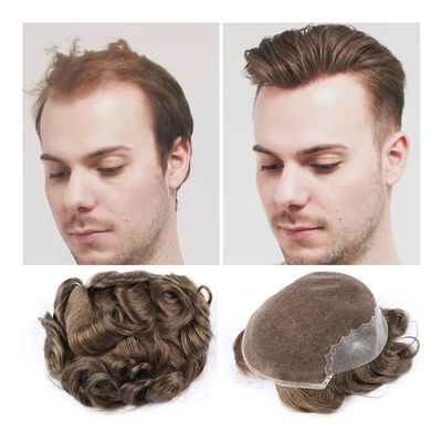Men's Toupee, Swiss Lace Front, Remy Human Hair System (Medium Brown, 8 x 10 in)