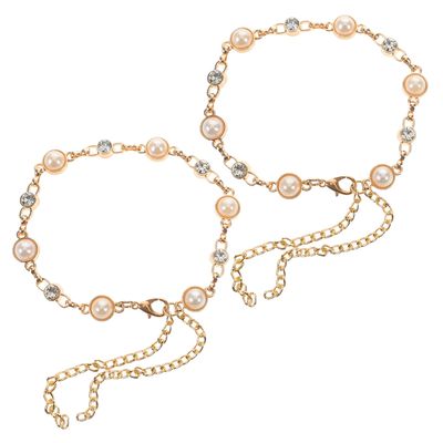 SHERCHPRY Pearl Rhinestone Shoe Straps for Women's High Heels, Gold, 2 pcs