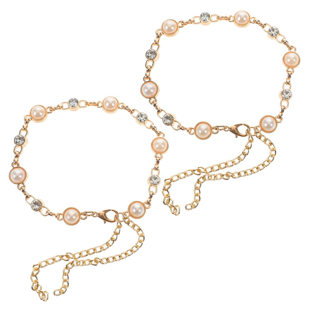 SHERCHPRY Pearl Rhinestone Shoe Straps for Women's High Heels, Gold, 2 pcs