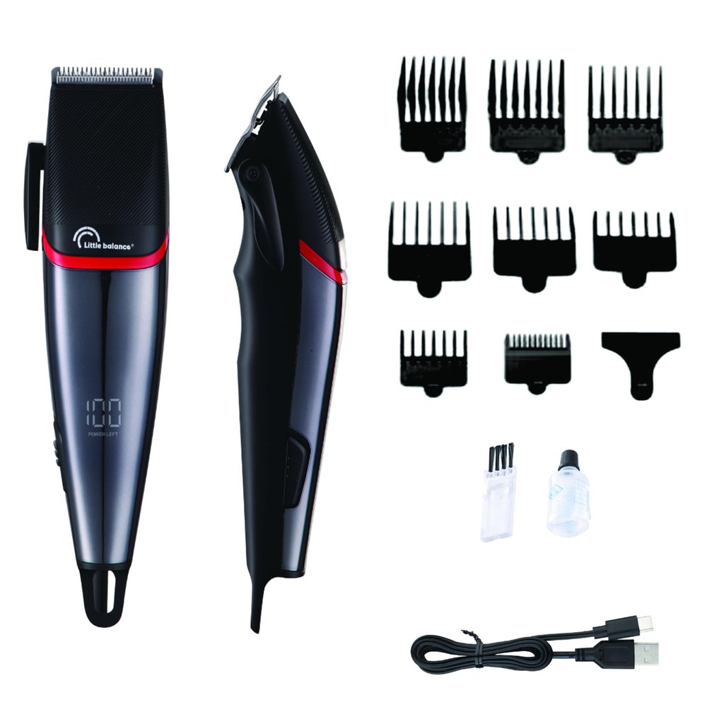 LITTLE BALANCE 8804 Easy Performance Men's Hair Clipper, 2.5-Hour Runtime, USB-C Charging, LED Display, 8 Guards, 4 Length Settings, Black