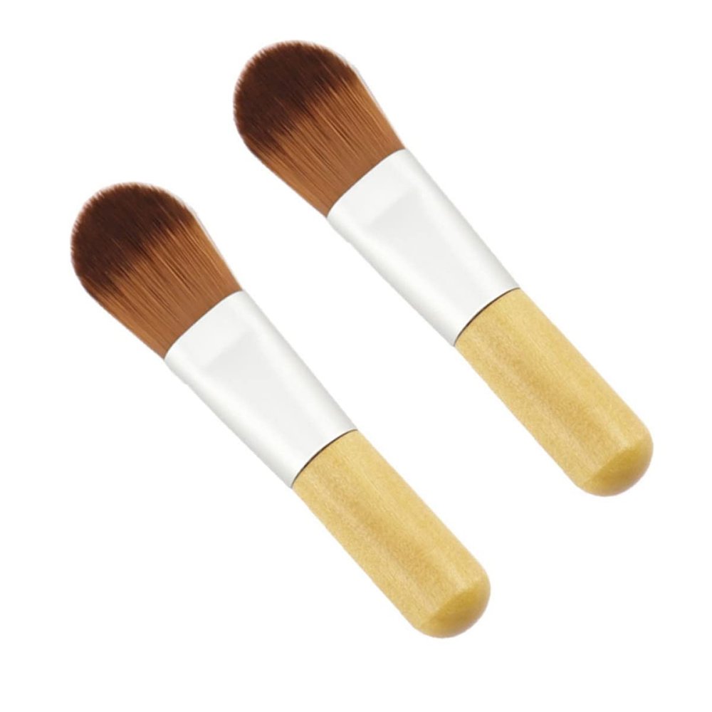 2 Small Nylon Foundation Brushes with Short Wooden Handles