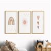Girls' Nursery Wall Art, Boho Dusty Rose Beige, Rainbow, Sun and Hearts, 3-Poster Set, Unframed (Option 2: White, DIN A4) view 2