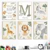 Jungle Animals Wall Art for Boys’ Nursery – Lion, Giraffe and Elephant, Green and Beige view 2