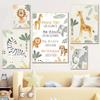 Jungle Animals Wall Art for Boys’ Nursery – Lion, Giraffe and Elephant, Green and Beige view 3