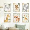 Jungle Animals Wall Art for Boys’ Nursery – Lion, Giraffe and Elephant, Green and Beige view 4