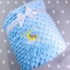Personalized Baby Blanket with Name, Light Blue Plush & Gray Cotton with White Stars, Warm for Winter, 75 x 100 cm, Birth & Baptism Gift (Light Blue – Stars 5) view 2