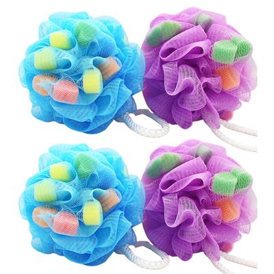 VINTORKY Heart-Shaped Shower Sponge Balls, 4-Pack
