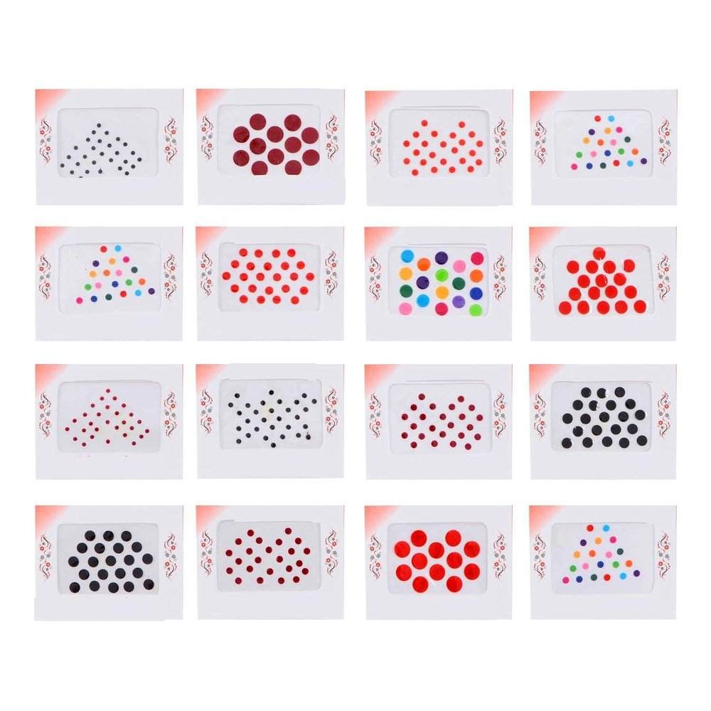 KULIA Chestnut Brown Bindi Forehead Stickers, Round Dot Mix, Large Wedding Tikka, 10 Packs