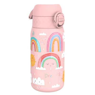 ion8 Kids Water Bottle, Lightweight Stainless Steel, 400 ml, Non-Insulated, Leakproof, Rainbow