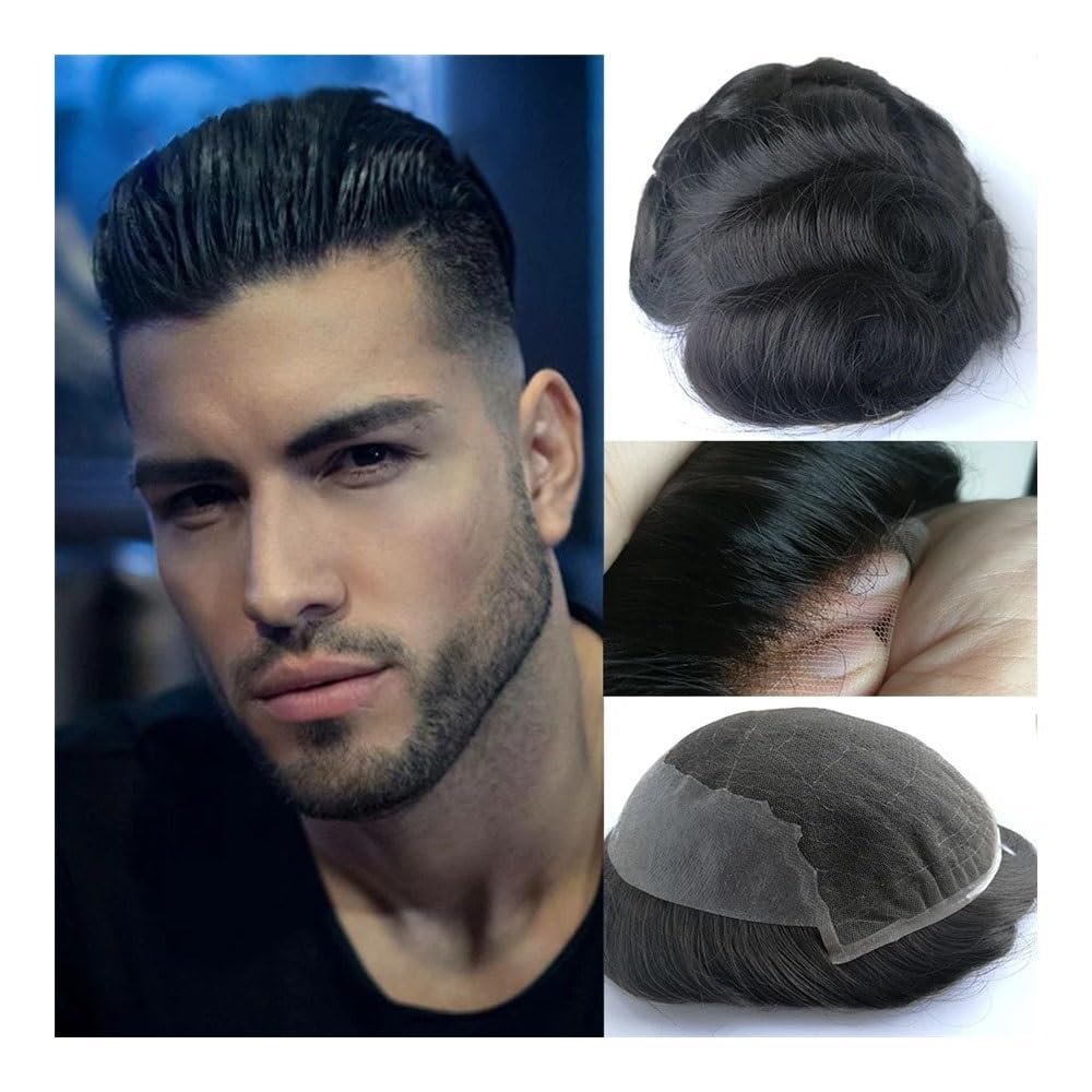 Men's Remy Human Hair Toupee with Swiss Lace
