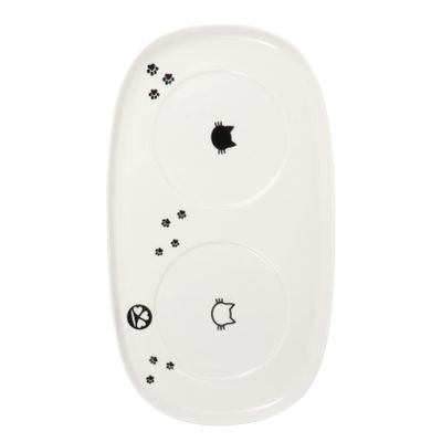 Happyyami Modern White Ceramic Double Bowl for Dogs and Cats