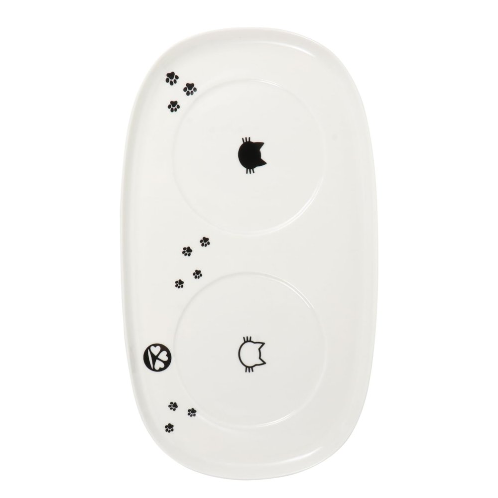 Happyyami Modern White Ceramic Double Bowl for Dogs and Cats