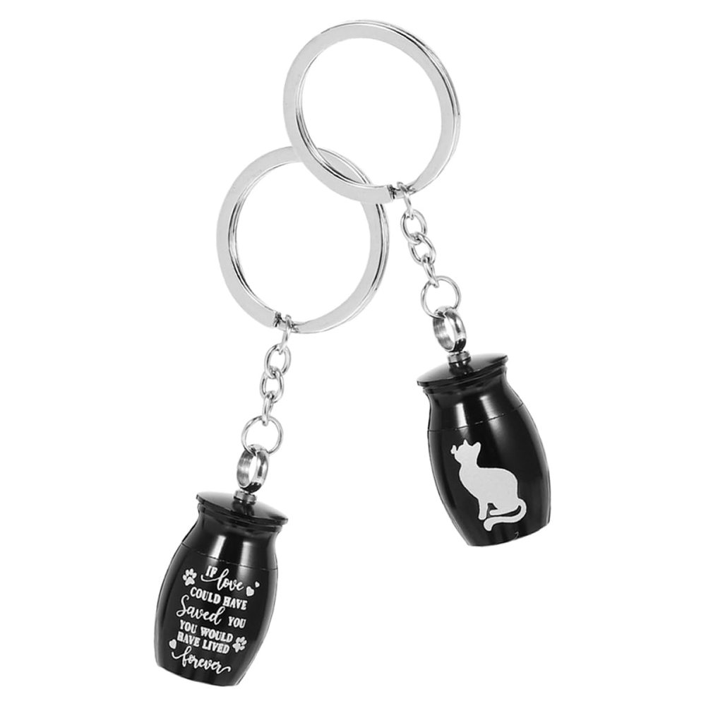 Happyyami 2-Piece Pet Ash Urn Keychain Set, Stainless Steel, Black
