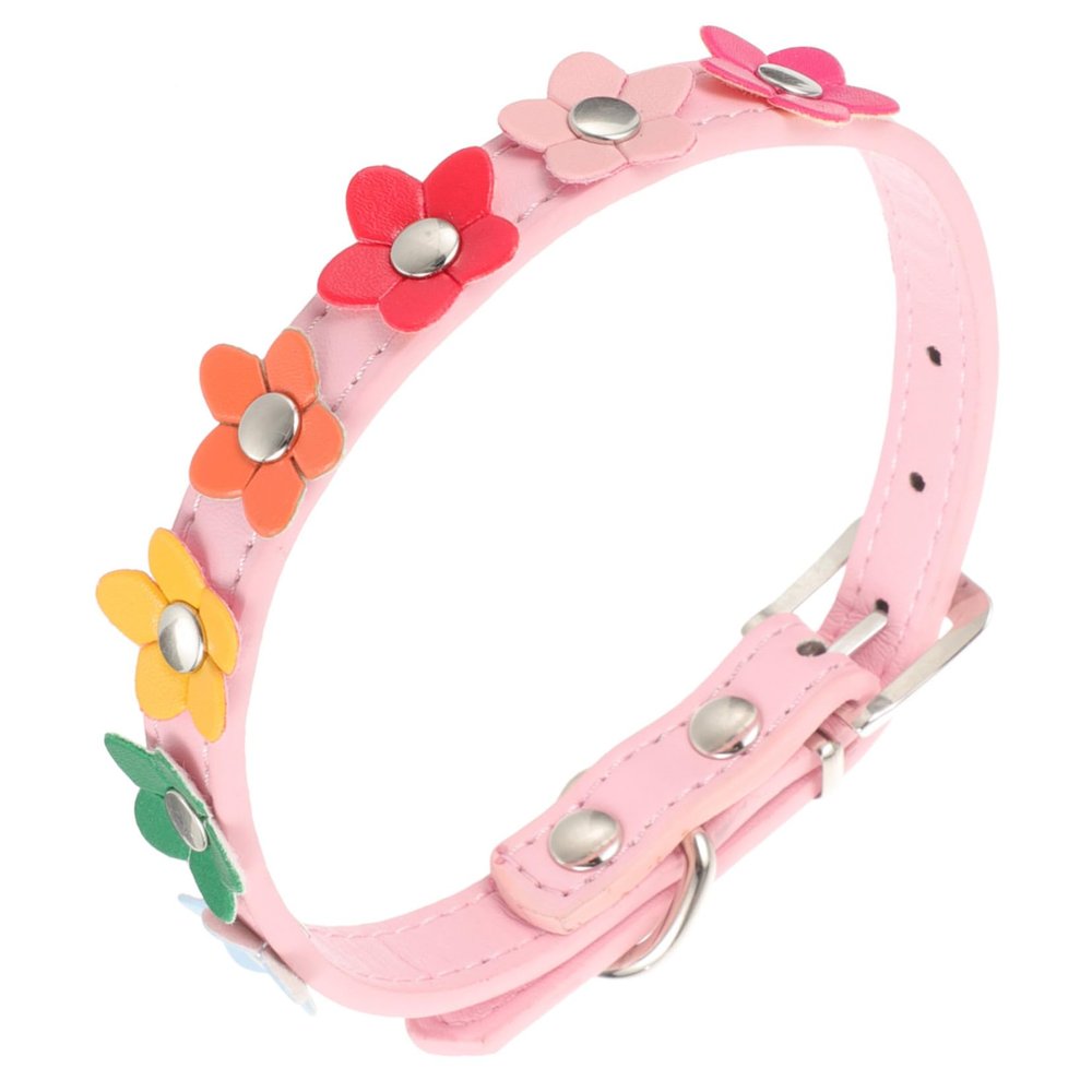 COLLBATH Adjustable Pet Collar Floral Design PU Leather Dog Collar for Small Puppies