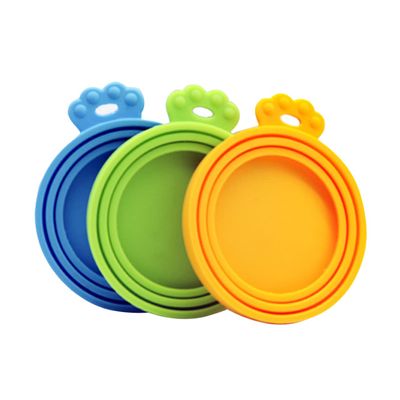 VILLFUL 3-Piece Silicone Pet Food Can Lids, Airtight Covers, Orange, Blue and Green